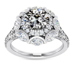 Marquise & Rond Oud Geslepen Echte Natuurlijke uit de aarde gewonnen Diamanten Halo Verlovingsring 11 Karaat