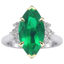 Afbeelding in Gallery-weergave laden, Colombiaanse Smaragd Marquise Sieraadsteen Ring in Bicolor 14K Goud – hoekaanzicht
