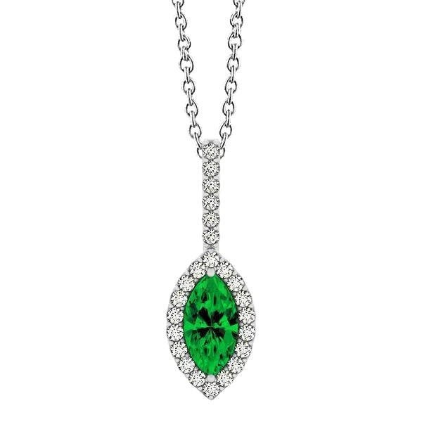 Marquise vorm groene smaragd met diamanten 5 karaat hanger wit goud 14K