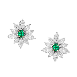 14 Karaat Tweekleurig Goud GIA Gekeurd Smaragd Gemstone Earring