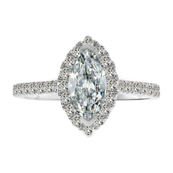 Halo Zetting Ring 14 Karaat Witgoud – Briljant Marquise 2,50
