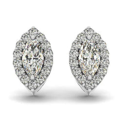 Marquise & Round Cut 3.40 Karaat Echt Diamanten Dame Oorknopjes Pave Halo