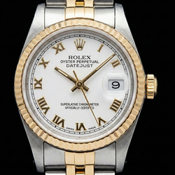 Midsize Rolex Rvs 31 Mm Tweekleurig Armbandhorloge Witte Romeinse Wijzerplaat