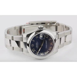Middelgrote 31 mm datum, gewoon Rolex-horloge met gladde rand, Romeinse wijzerplaat roestvrij staal
