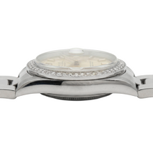 Afbeelding in Gallery-weergave laden, Middelgrote Rolex Stok-wijzerplaat van roestvrij staal met Oester-band en diamanten rand
