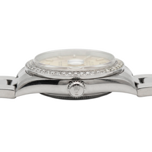 Afbeelding in Gallery-weergave laden, Middelgrote Rolex Stok-wijzerplaat van roestvrij staal met Oester-band en diamanten rand
