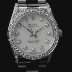 Midsize Rolex  Horloge Custom Diamanten Lunette Oyster-armband RVS