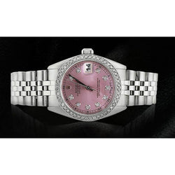 Middelgrote Rolex roestvrij staal Jubileum Armband Datumjust Horloge Roze Diamant Wijzerplaat Lunette
