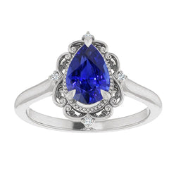 14 Karaat Witgoud Blauwe Saffier Gekleurde Steen Ring