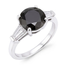 Afbeelding in Gallery-weergave laden, Natuurlijke zwarte diamanten ring 3,6 karaat echte ronde en baguettegeslepen drie stenen 14k witgoud

