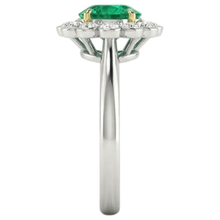 Afbeelding in Gallery-weergave laden, Smaragd Rond Briljant Edelsteen Ring in Tweekleurig 14K Goud – profielaanzicht
