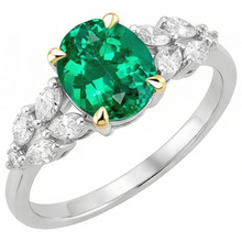 Afbeelding in Gallery-weergave laden, Colombiaanse Smaragd Sieraadsteen Ring 2 karaat Bicolor 14K Goud – close-up
