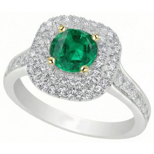 Afbeelding in Gallery-weergave laden, Rond Briljant Smaragd ring in Bicolor 14K Goud – hoekaanzicht

