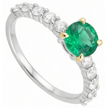 Afbeelding in Gallery-weergave laden, Smaragd Gekleurde Steen Ring 2 karaat Tweekleurig 14K Goud – bovenaanzicht
