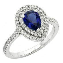 Afbeelding in Gallery-weergave laden, Royal Blue Saffier Druppelvormig Edelsteen Ring in 14 Karaat Witgoud – hoofdaanzicht
