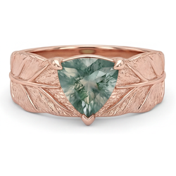 2 karaat Moss Agate Gekleurde Steen Ring in 14K Rosé Goud