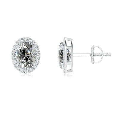 Natuurlijk Diamant Halo Studs Ovaal Oud Europees 6 Karaats Schroefruggen Wit Goud