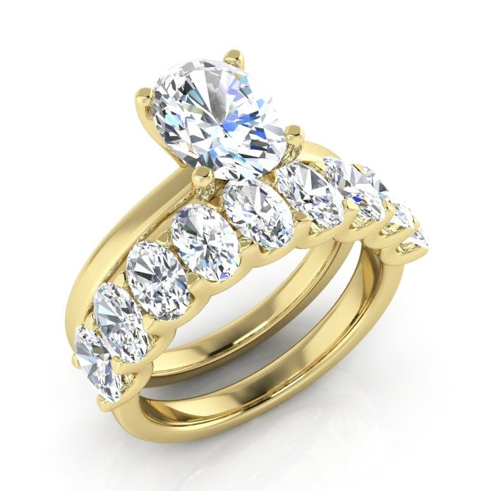 Natuurlijk Ovale Diamanten Ringset Voor Dames Geel Goud 14K