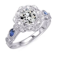 Natuurlijk Ronde Old Cut Diamond & Marquise Sapphires Ring 4,50 karaat Milgrain