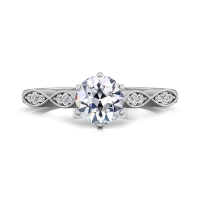 Natuurlijk Ronde Old Cut Diamond Trouwring Prong Set Milgrain 3 karaat