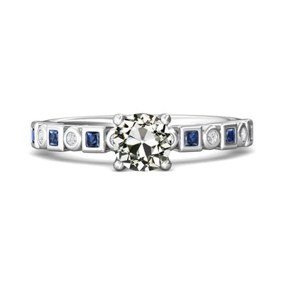 Natuurlijk Ronde Old Cut Diamond & Princess Blue Sapphire Ring 4,50 Karaat