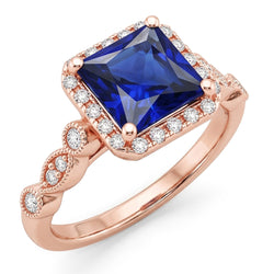Natuurlijke Echte (Niet Labgekweekt) Dames Halo Edelsteen Ring Princess Ceylonsaffier 6 Karaat Roségoud