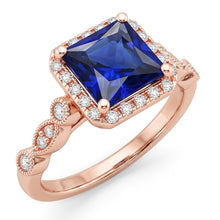 Afbeelding in Gallery-weergave laden, Natuurlijke Echte (Niet Labgekweekt) Dames Halo Edelsteen Ring Princess Ceylonsaffier 6 Karaat Roségoud
