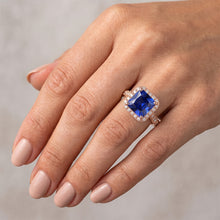 Afbeelding in Gallery-weergave laden, Natuurlijke Echte (Niet Labgekweekt) Dames Halo Edelsteen Ring Princess Ceylonsaffier 6 Karaat Roségoud

