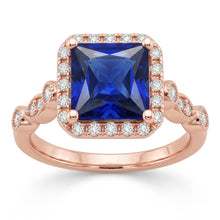 Afbeelding in Gallery-weergave laden, Natuurlijke Echte (Niet Labgekweekt) Dames Halo Edelsteen Ring Princess Ceylonsaffier 6 Karaat Roségoud
