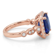 Afbeelding in Gallery-weergave laden, Natuurlijke Echte (Niet Labgekweekt) Dames Halo Edelsteen Ring Princess Ceylonsaffier 6 Karaat Roségoud
