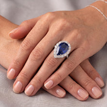 Afbeelding in Gallery-weergave laden, Natuurlijke Echte (Niet Labgekweekt) Halo Edelsteen Ring Peer Blauwe Saffier Goud Dames Sieraden 8 Karaat
