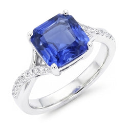 Natuurlijke Echte (Niet Labgekweekt) Witgouden Solitaire Blauwe Saffier Ring Met Accenten 4.50 Karaat