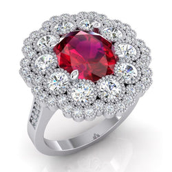 Natuurlijke Robijn En Diamanten Trouwring Wit Goud 14K 4,50 Karaat