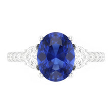 Afbeelding in Gallery-weergave laden, Natuurlijke (niet labgekweekte) Drie Steen Stijl Ring Ovale Blauwe Saffier 6.75 Karaat Echt Witgoud
