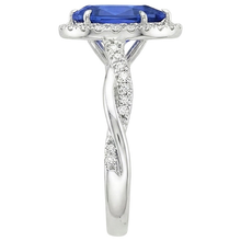 Afbeelding in Gallery-weergave laden, Natuurlijke echte diamant ( niet in het laboratorium gekweekt ) Halo blauwe saffier Solitaire met accenten Ring 5,50 karaat
