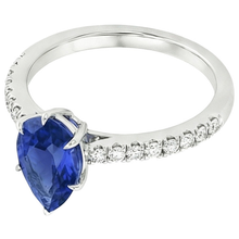 Afbeelding in Gallery-weergave laden, Natuurlijke echte diamant ( niet in het laboratorium gekweekt ) &amp; peer Solitaire Ring Blauwe Saffier Met Accenten 5,25 Karaat
