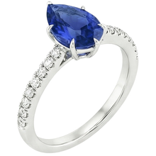 Afbeelding in Gallery-weergave laden, Natuurlijke echte diamant ( niet in het laboratorium gekweekt ) &amp; peer Solitaire Ring Blauwe Saffier Met Accenten 5,25 Karaat

