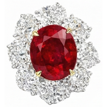 Afbeelding in Gallery-weergave laden, Natuurlijke ronde robijn met Natuurlijke echte diamanten ( niet in een laboratorium gekweekt ) 6,10 ct trouwring goud 14K
