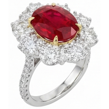Afbeelding in Gallery-weergave laden, Natuurlijke ronde robijn met Natuurlijke echte diamanten ( niet in een laboratorium gekweekt ) 6,10 ct trouwring goud 14K
