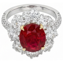 Afbeelding in Gallery-weergave laden, Natuurlijke ronde robijn met Natuurlijke echte diamanten ( niet in een laboratorium gekweekt ) 6,10 ct trouwring goud 14K
