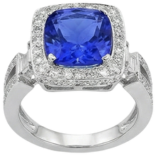 Afbeelding in Gallery-weergave laden, Natuurlijke tanzaniet met Natuurlijke echte diamanten ( niet in een laboratorium gekweekt ) 5,40 ct ring 14K witgoud
