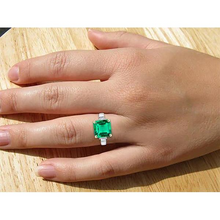 Afbeelding in Gallery-weergave laden, Natuurlijke Groene Smaragd Asscher Geslepen Aarde Gedolven Diamant Ring Voor Vrouwen
