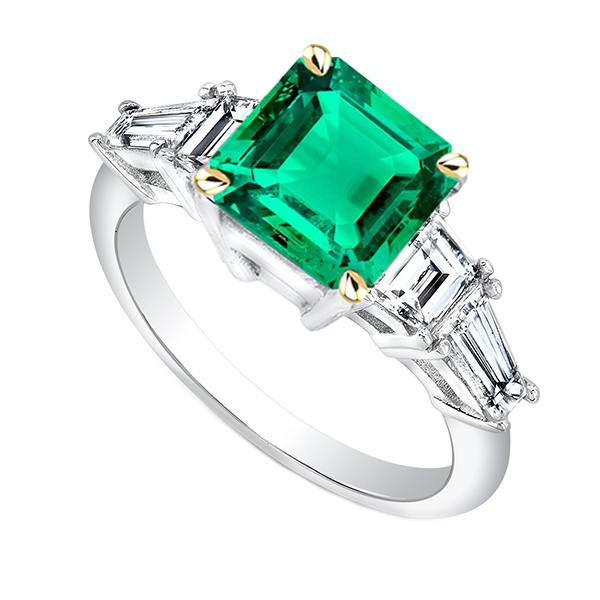 Natuurlijke Groene Smaragd Asscher Geslepen Aarde Gedolven Diamant Ring Voor Vrouwen