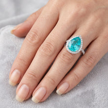 Afbeelding in Gallery-weergave laden, Neon Paraiba Halo Verlovingsring – Pavé 5,50 karaat 14 Karaat
