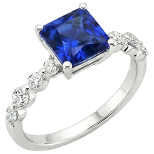 Afbeelding in Gallery-weergave laden, Nieuwe gouden prinses geslepen natuurlijke blauwe saffier met accenten ring 4 karaat
