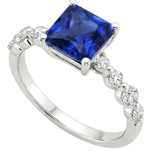 Afbeelding in Gallery-weergave laden, Nieuwe gouden prinses geslepen natuurlijke blauwe saffier met accenten ring 4 karaat
