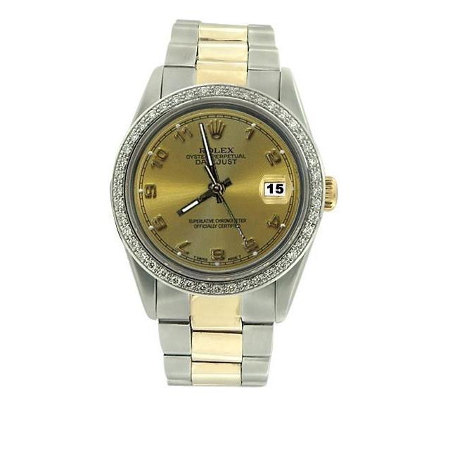 Oester-armband Roestvrij staal en goud Datumjust herenhorloge met Arabische wijzerplaat Rolex SNELLE INSTELLING
