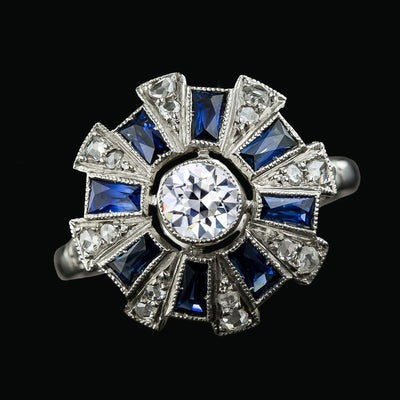 Old Miner Ronde Echt Diamanten Stokbrood Blauwe Saffier halo Ring 3,75 Karaat