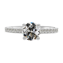 Solitaire Ring met Accenten 14K Witgoud – Fijne Diamant Antiek