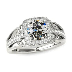 Antieke Stijl Oud Slijpsel Milligrain Halo Ring met Natuurlijke uit de aarde gewonnen Diamant 4.50 Karaat